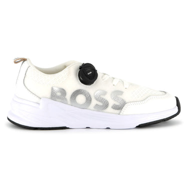 BOSS Tenis para niño sin agujetas color blanco, ajustable logo BOSS al costado